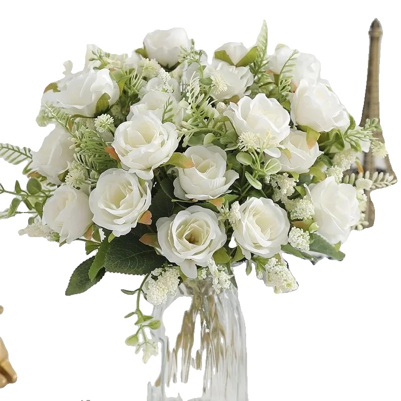 Künstlicher Rosenstrauß, Pflegeleicht, Vielseitige Dekoration, Weiss, 3stk-d
