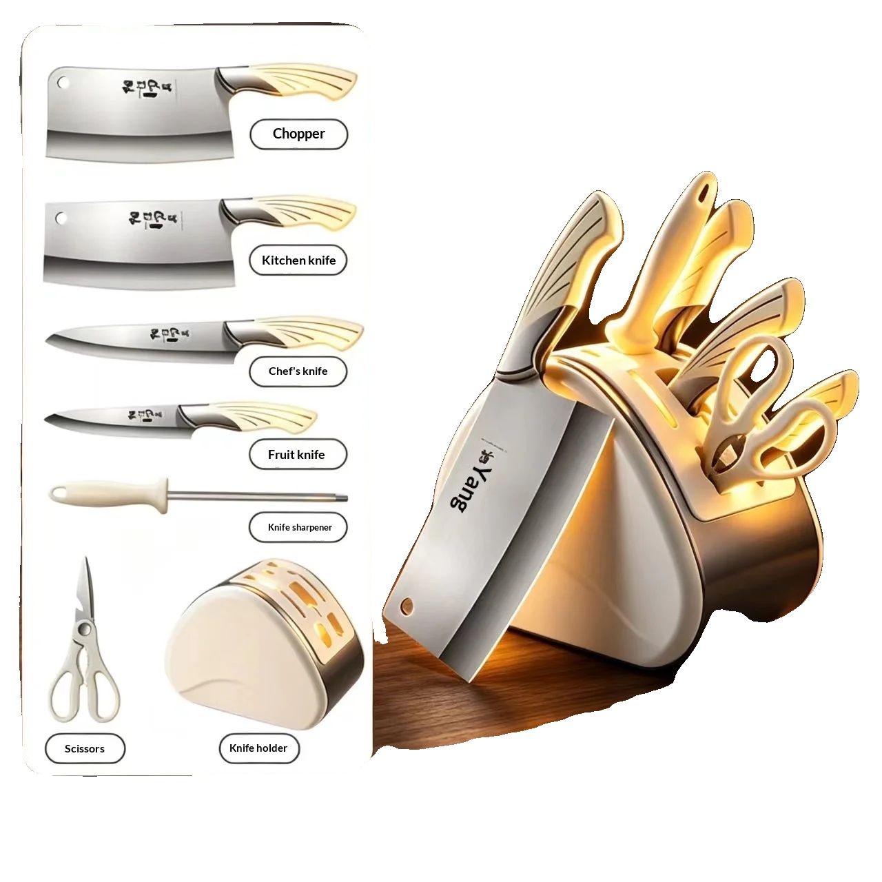 Küchenmesser Set, Professionelle Qualität, Ergonomisches Design, Weiss