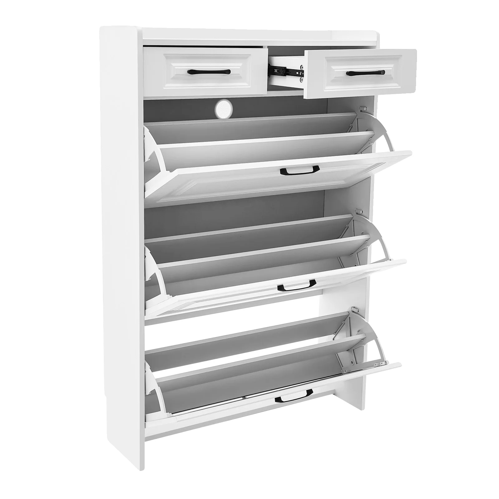 Schuhschrank, 8024120cm Maße, Platz Für 16-20 Paare, Klappschubladendesign, Verstellbare Trennwände, Modernes Weißes Finish