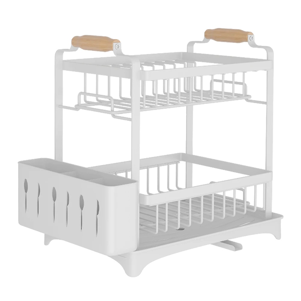Geschirrabtropfer, 2-stöckiges Design, Utensilienhalter, Weiss, 2-stufig-a