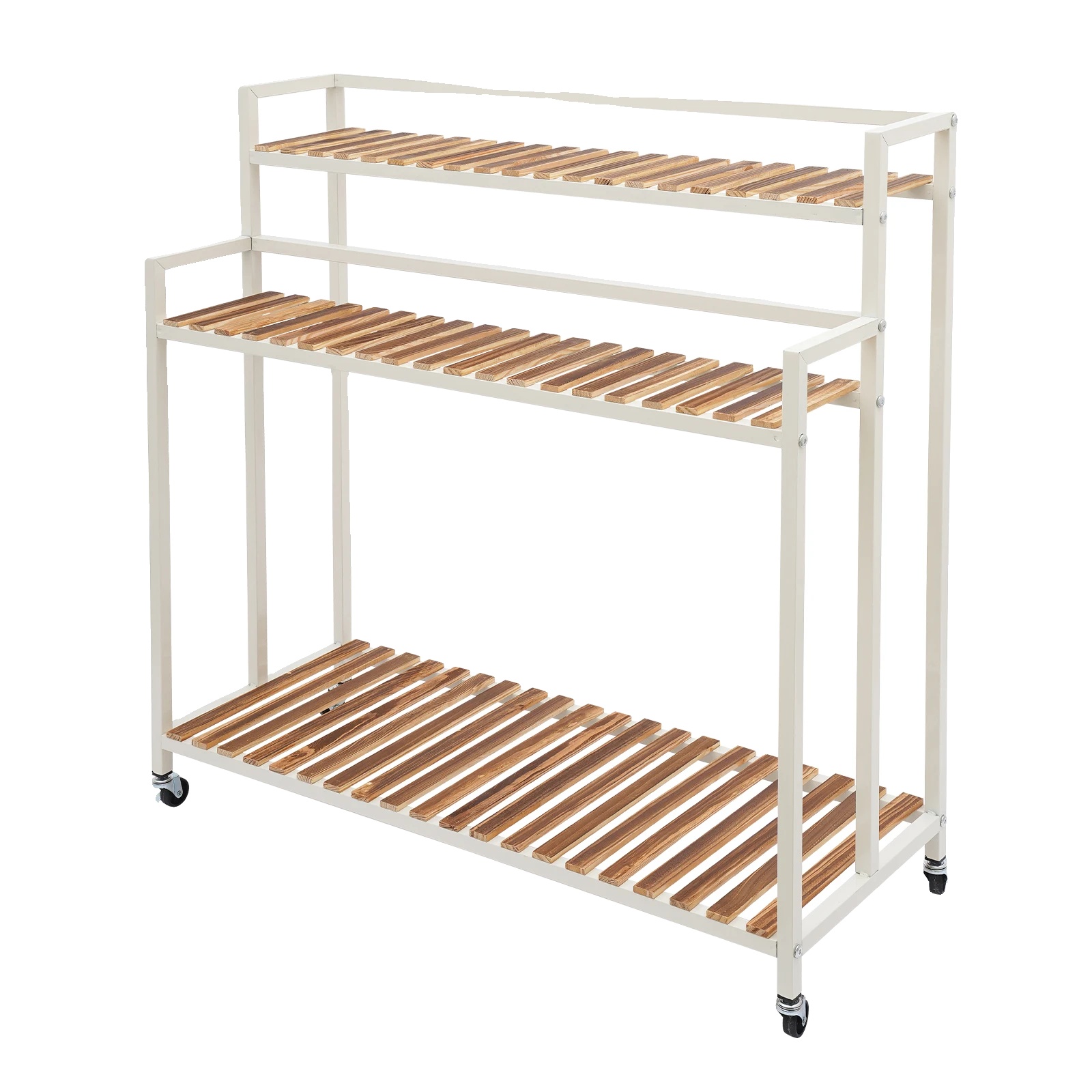 Pflanzenständer, 3-stufiges Design, Beweglich Mit Rädern, Weiß