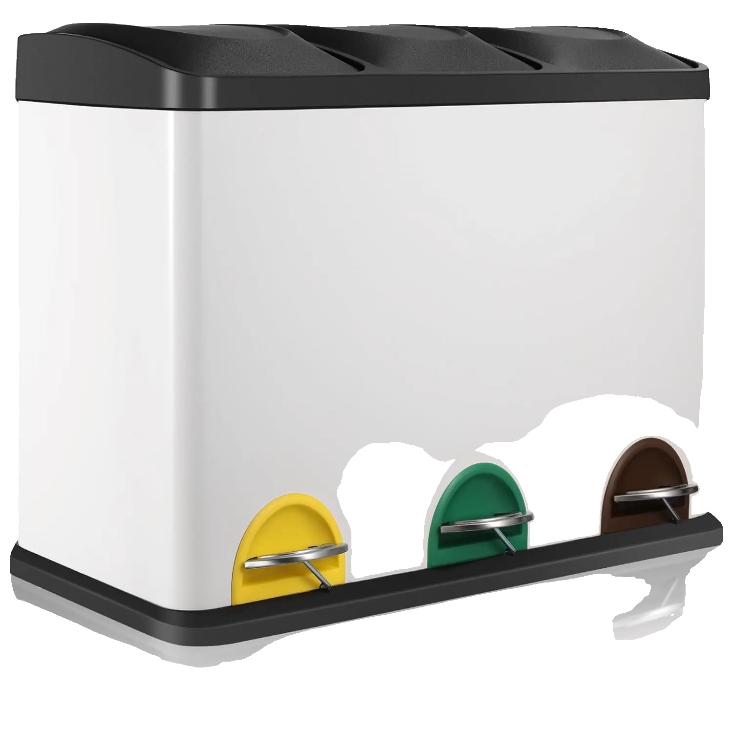 Küchenpedalbehälter, 3 Fächer, Edelstahlkonstruktion, Weiss, 3x 15l (45l)