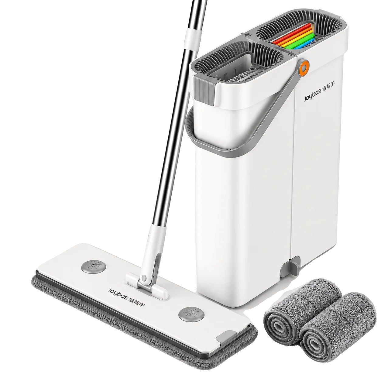 Bodenwischerset, Hands-free-waschsystem, Einschließlich Mikrofaser-pads, Weiss
