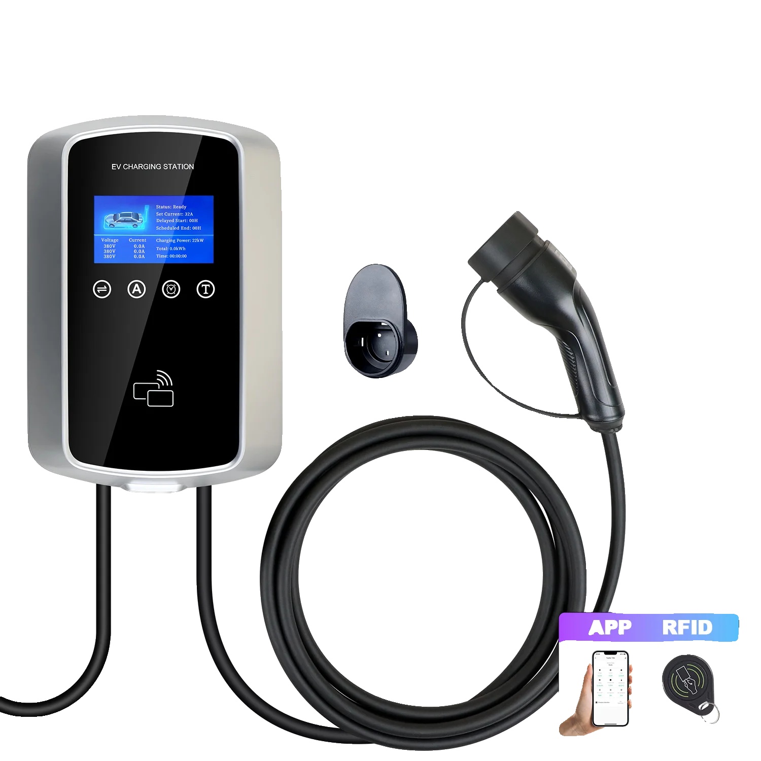 Ev-ladestation, Wlan-konnektivität, Smart-app-steuerung, 22kw 5m