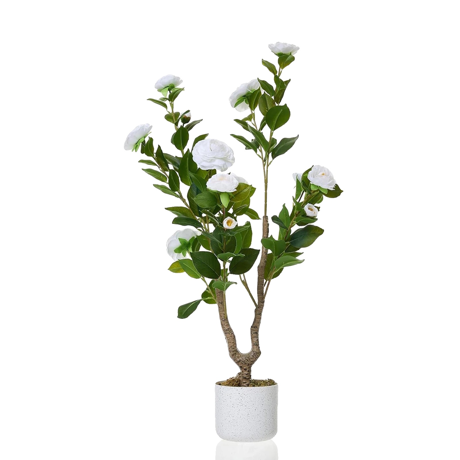 Künstlicher Kamelienbaum, Realistisches Kunstpflanze, Stilvoller Blumentopf, 90cm Weiß