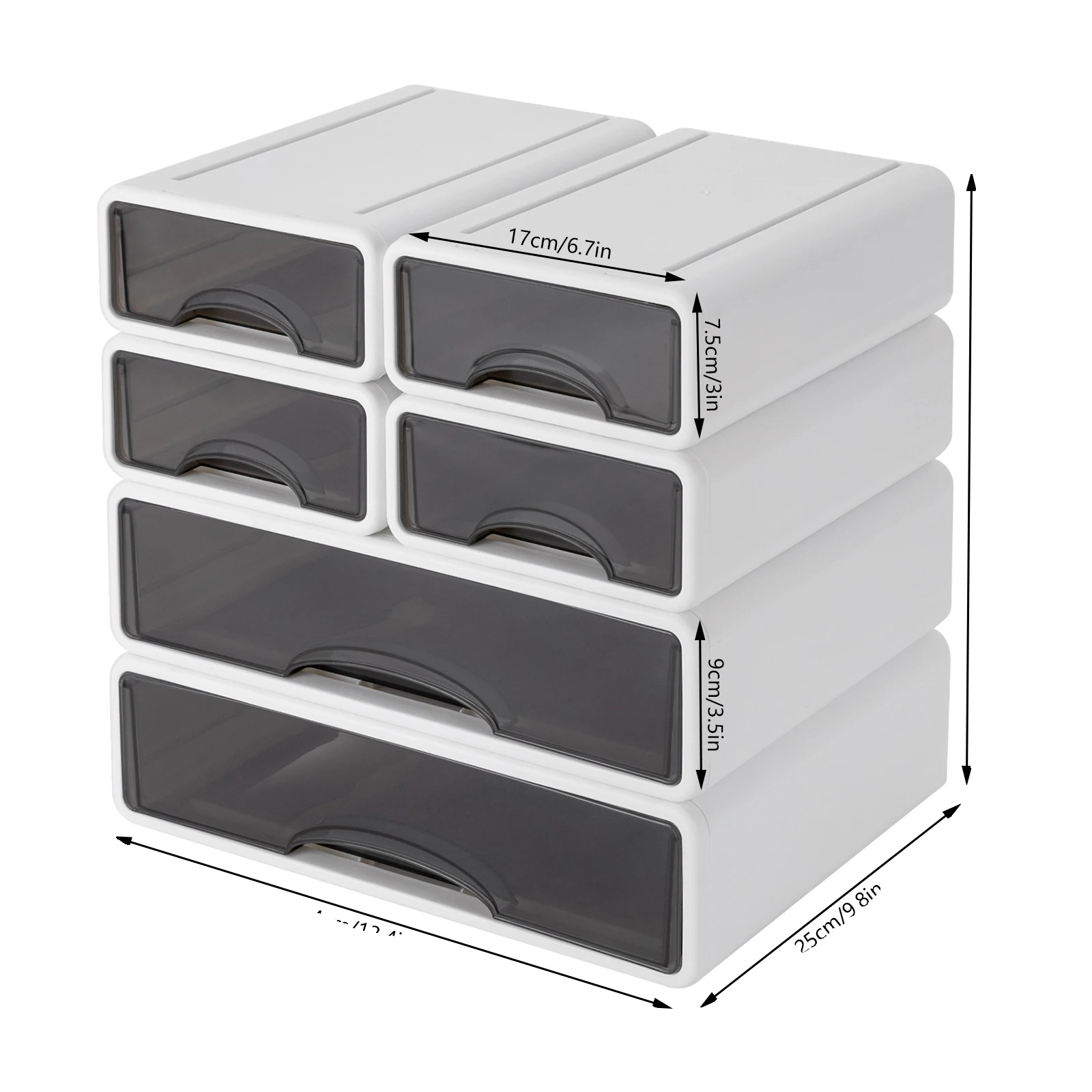Aufbewahrungsbox, 6 Schubladen, Stapelbares Design, Weiss