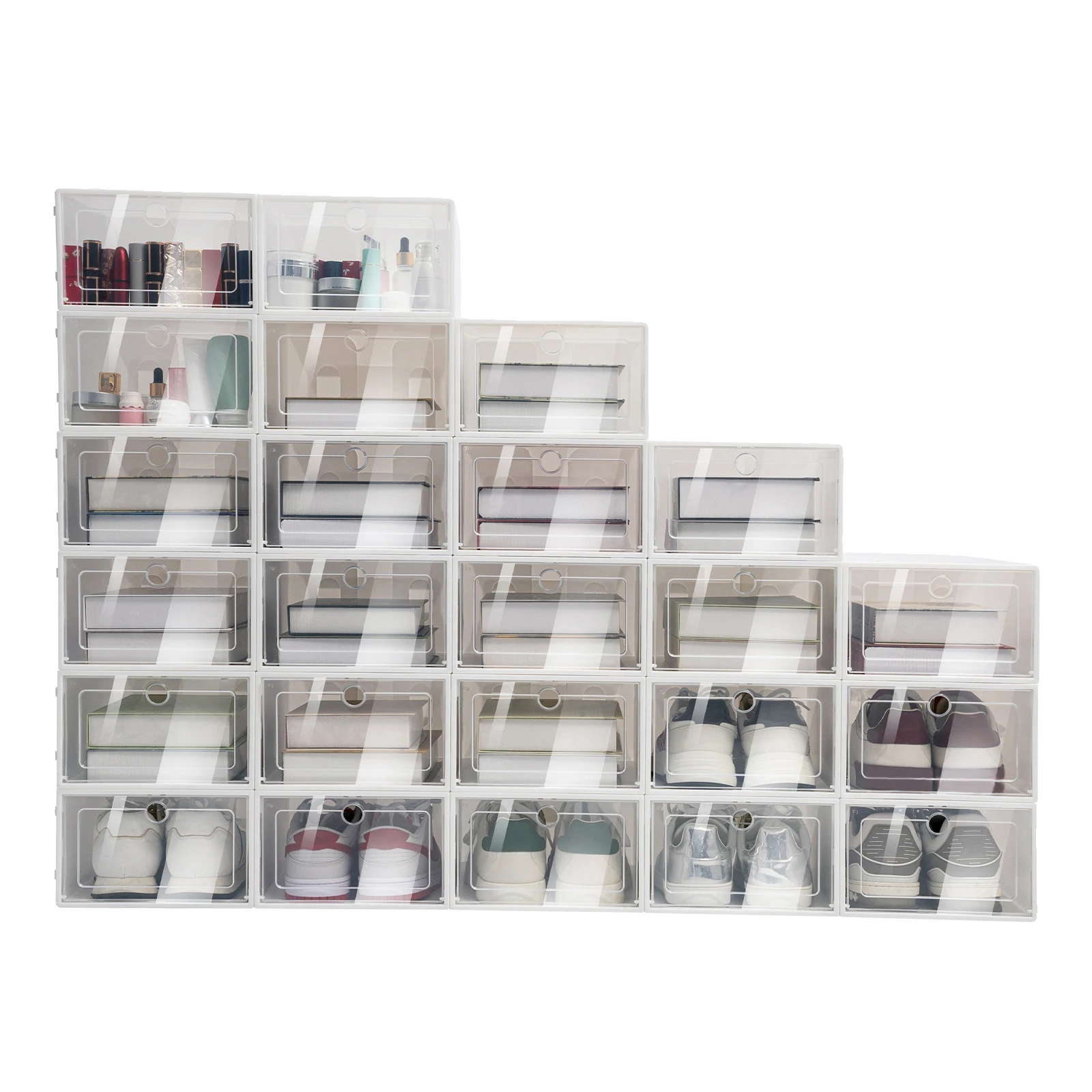 Schuhbox-organizer, Stapelbares Design, Langlebige Kunststoffkonstruktion, Weiss