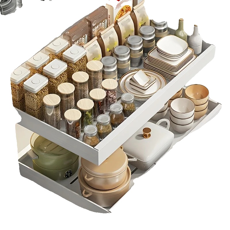 Ausziehbarer Schrankorganisator, Bohrfreie Installation, Verstellbare Breite, Weiss