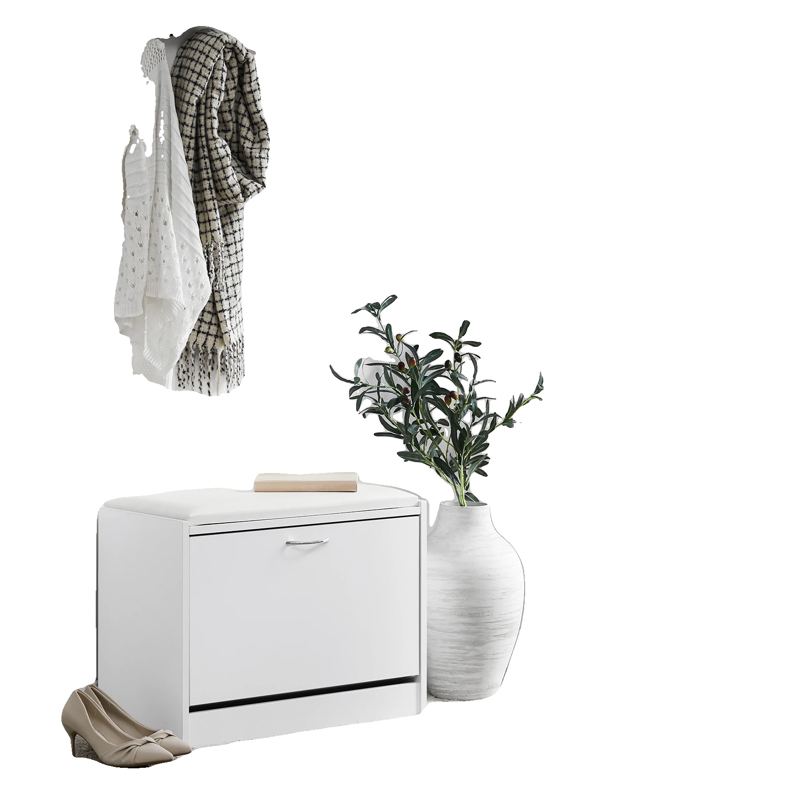 Schuhbank, Robuste Konstruktion, Platzsparendes Design, Weiss