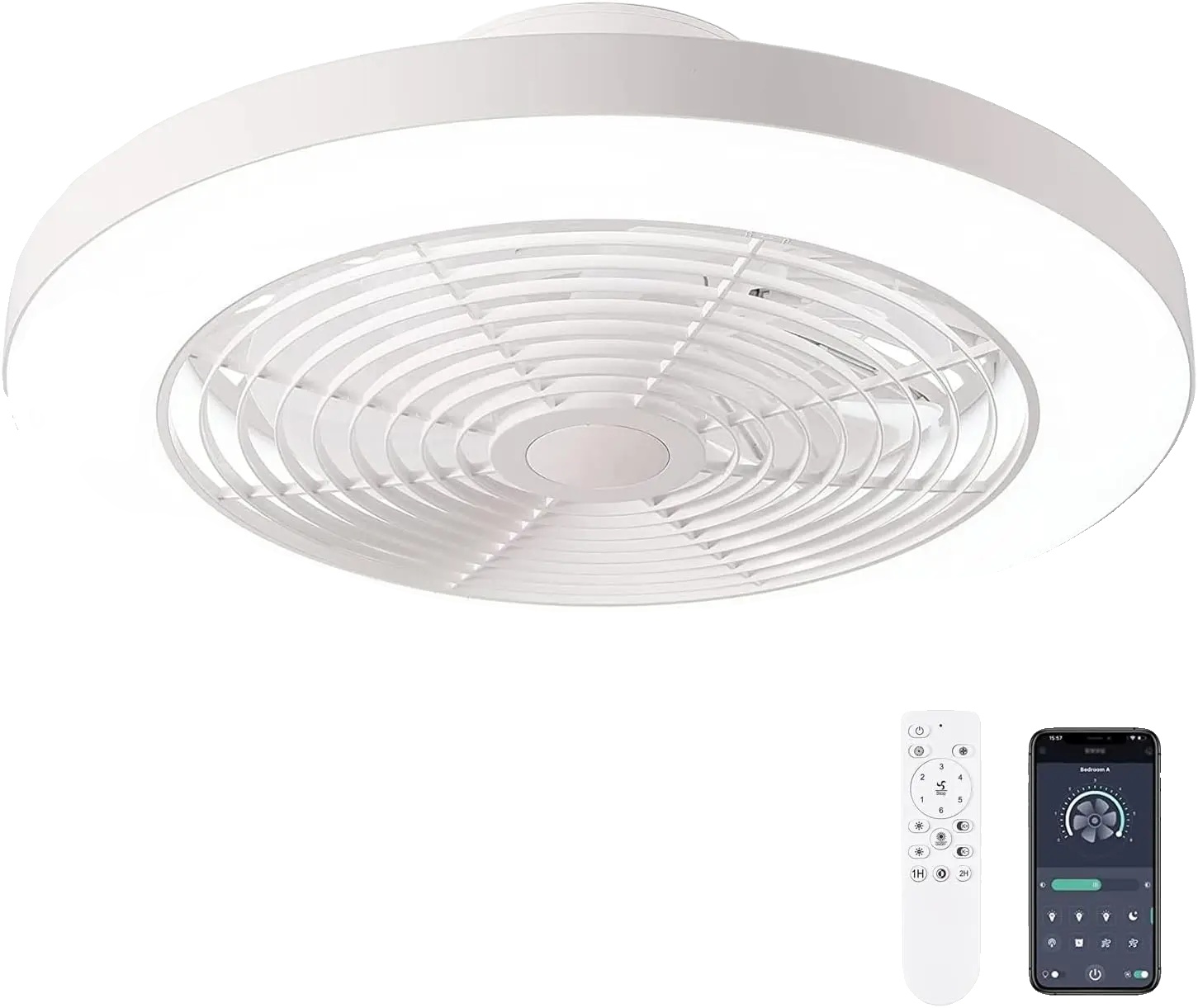 Deckenventilator, Fernbedienung, Dimmbare Led-beleuchtung, Weiss