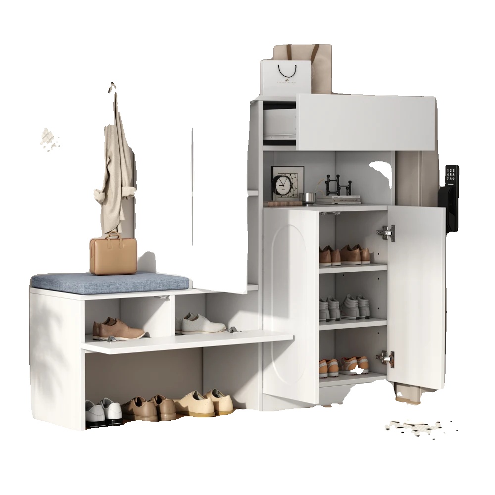 Schuhschrank, Gebogene Türen, Klappbares Design, Weiß