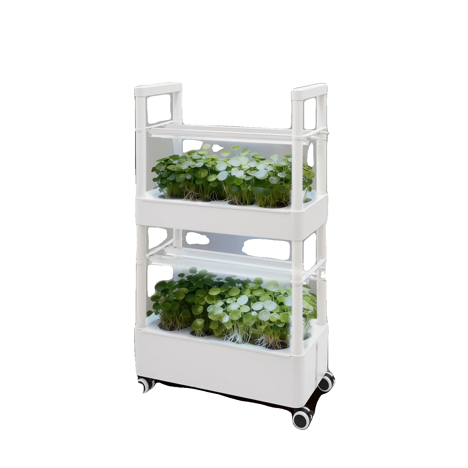 Hydroponischer Wagen, 2 Schichten, 28 Pflanzlöcher, 20l Wassertank, 220v Stromversorgung, Led Pflanzenlichter