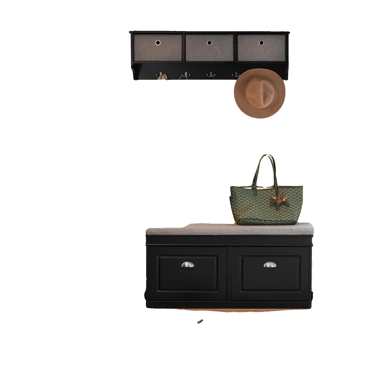 Schuhaufbewahrungsbank, Gepolsterte Sitzfläche, Platzsparendes Design, Schwarz