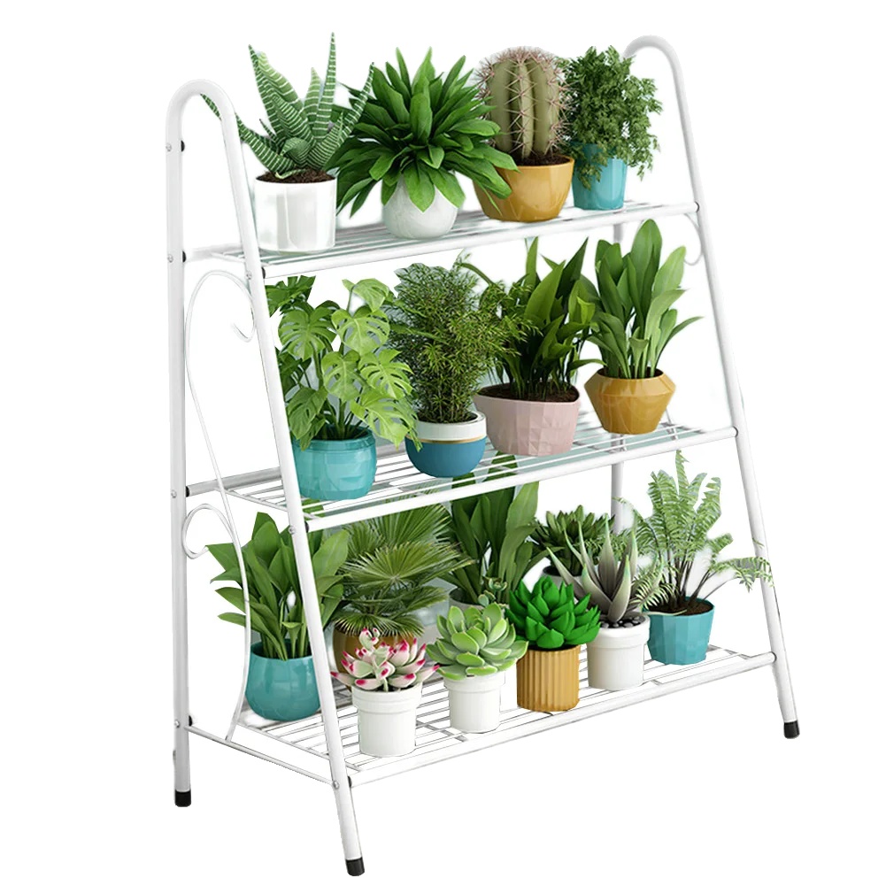 Pflanzenständer, 3-stufiges Design, Platzsparender Stil, Weiß