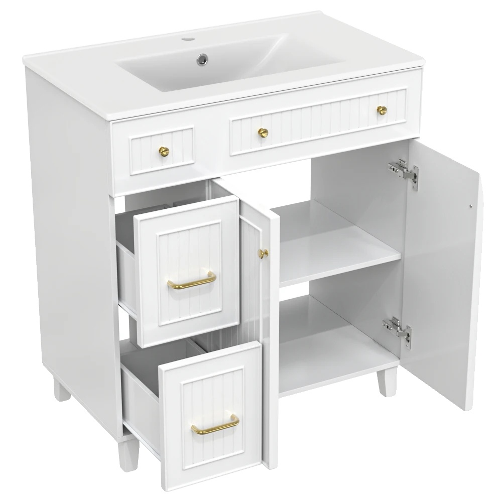 Badezimmer-schrank, Multifunktionale Aufbewahrung, Keramikwaschbecken, Langlebige Mdf-konstruktion, Cqy-weiß