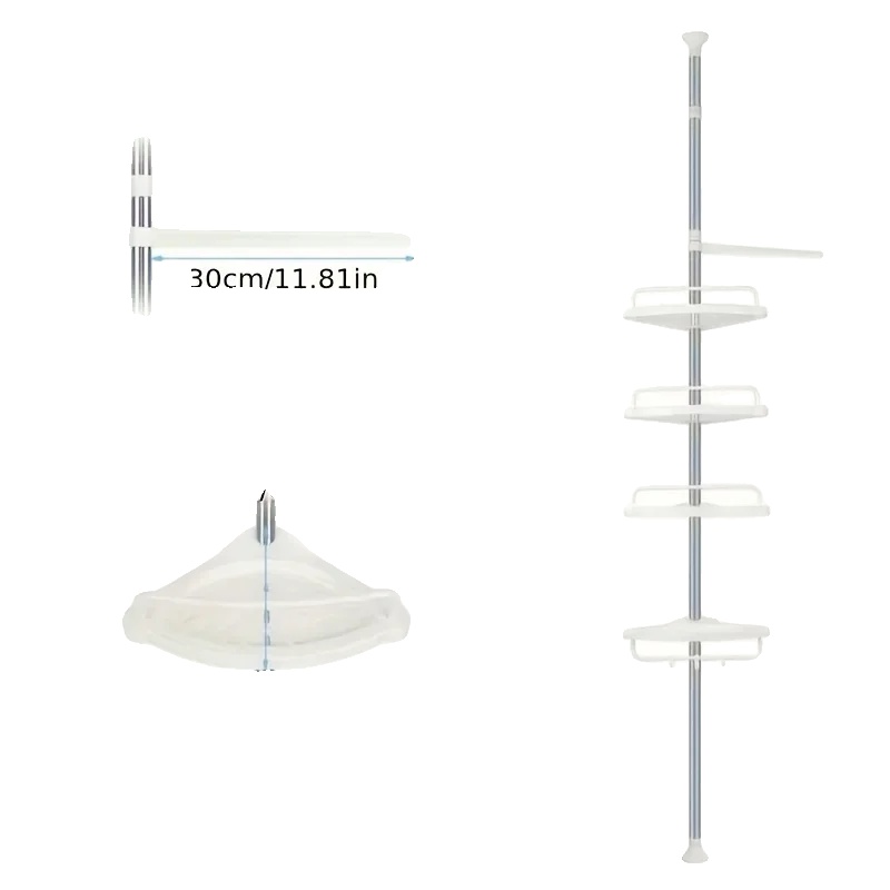 Eck-duschregal, Rostfreier Edelstahl, Höhenverstellbar, 4-stufig-weiß
