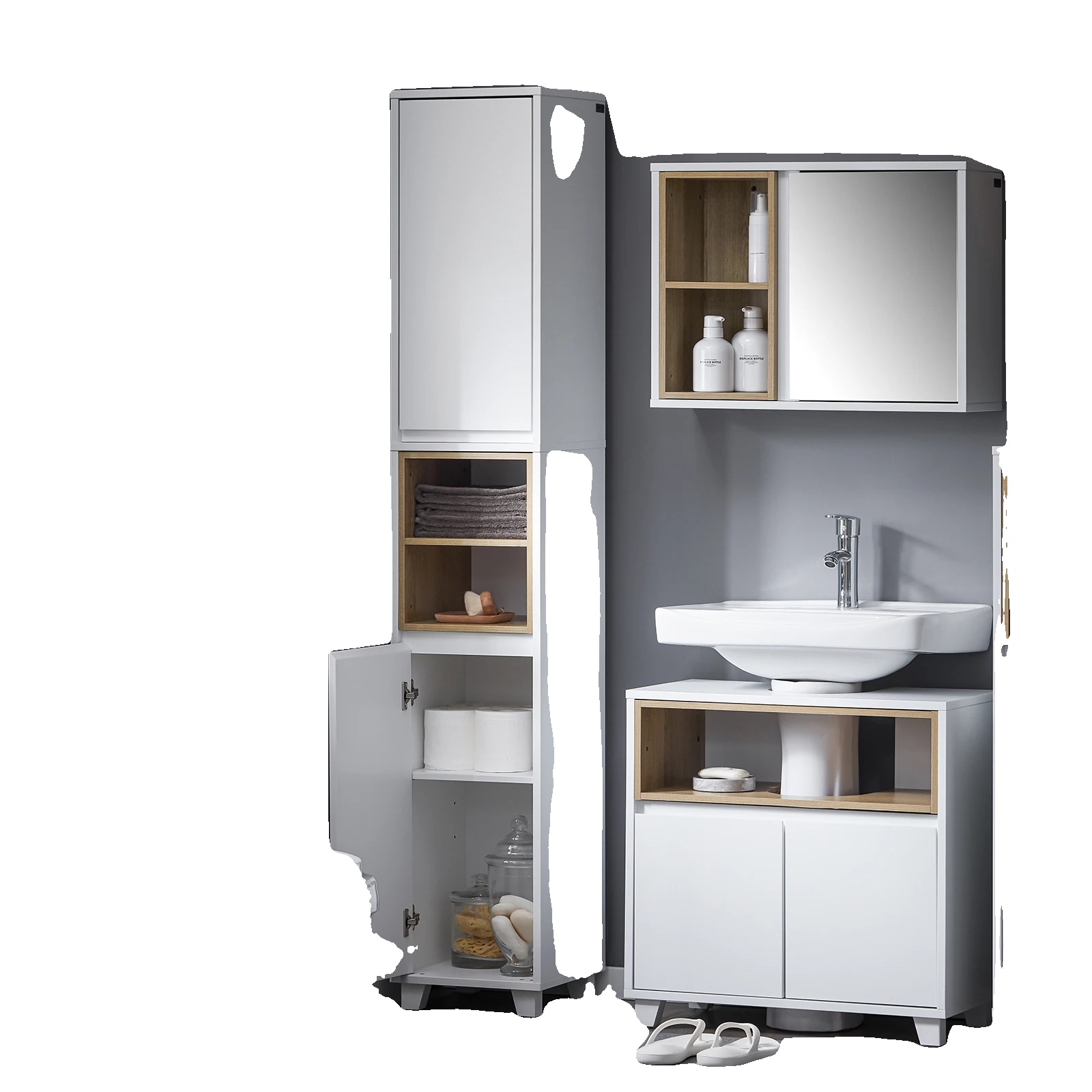Badezimmerschrank, Platzsparendes Design, Anpassbare Aufbewahrung, Weiss