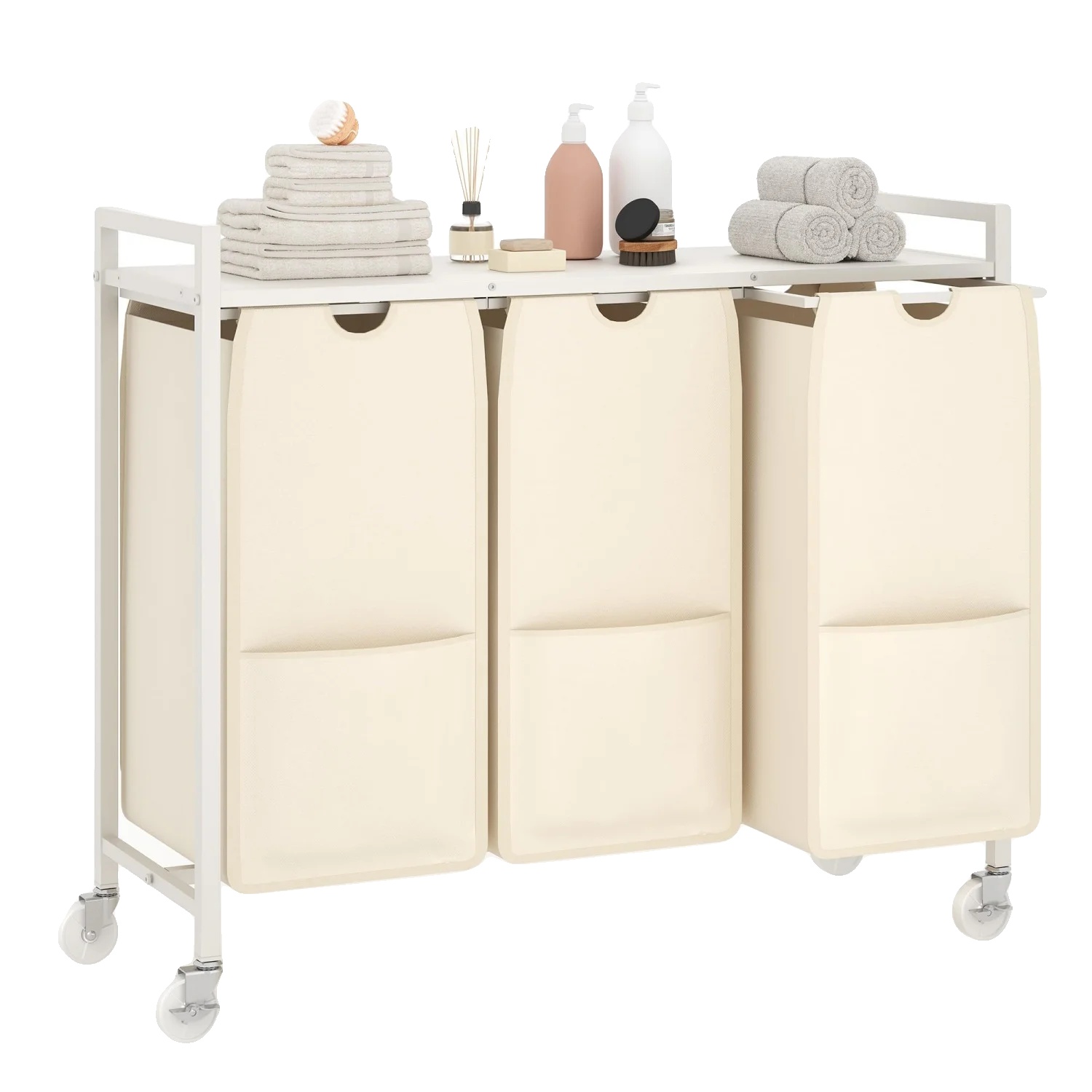 Wäschekorb, Langlebige Abnehmbare Taschen, Platzsparender Organizer, Weiss