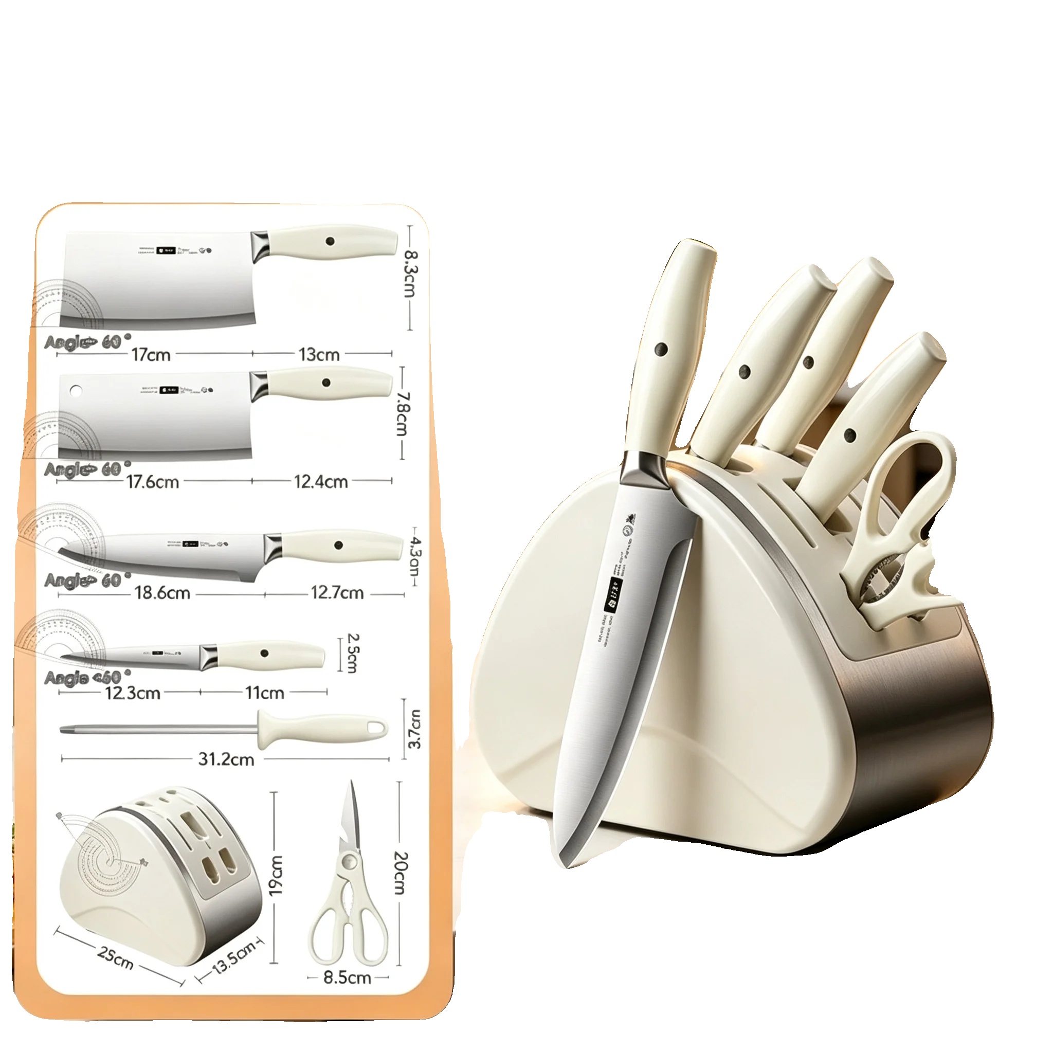 Messer Set, Premium Edelstahl, Vielseitige Küchenwerkzeuge, Weiss