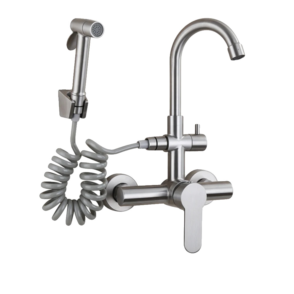 Küchenarmatur, Wandmontage, Flexibles Bidet-feature, Weiss