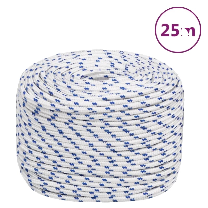Festmacherleine, Langlebiges Polypropylenmaterial, 25 Meter Länge, Weiss