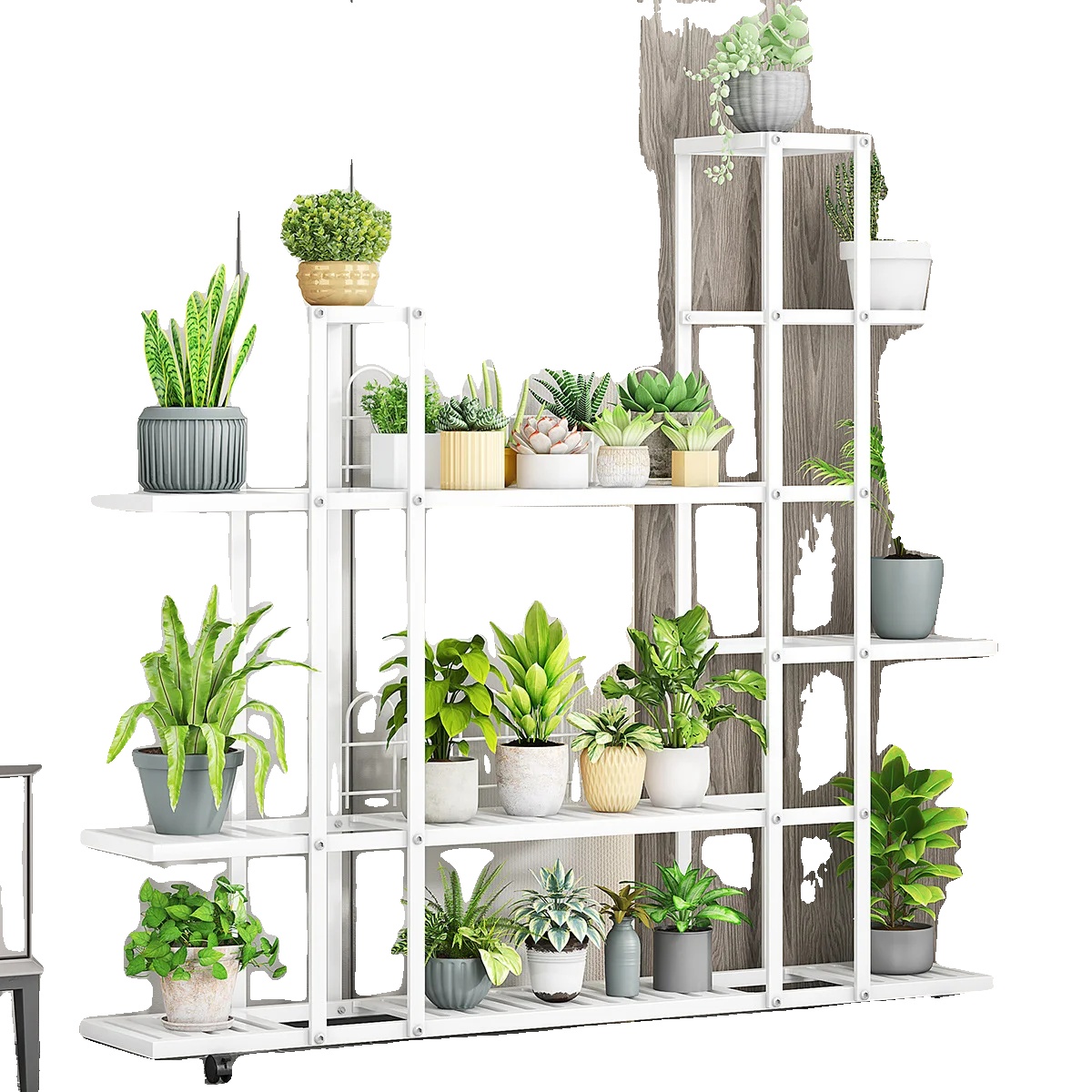 Pflanzenständer, Mehrstöckiges Design, Rostbeständige Beschichtung, Weißer Stil C