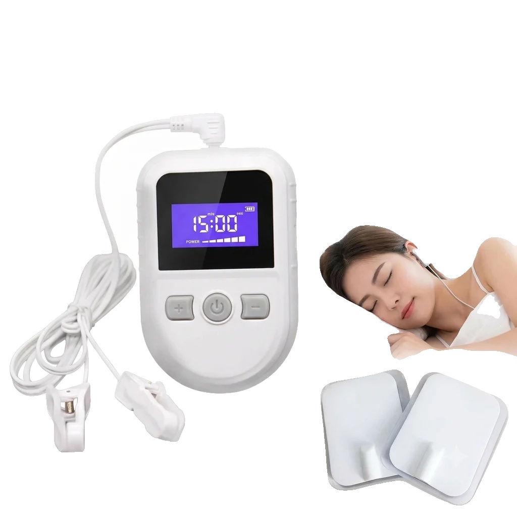 Schlafhilfegerät, Einstellbare Stromintensität, Nicht-invasive Therapie, Frequenzbereich 0hz-15hz, Pulsdauer 100ms, Ohrclip-elektrodengröße 8mm