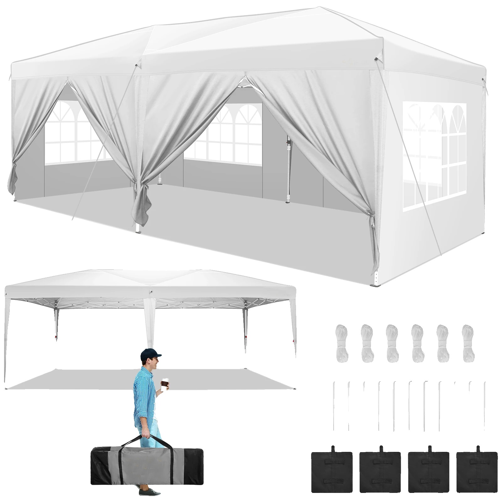 Gazebo, Pop-up Gartenpavillon Für Den Außenbereich, Wasserabweisend, Einfache Montage, Weiß