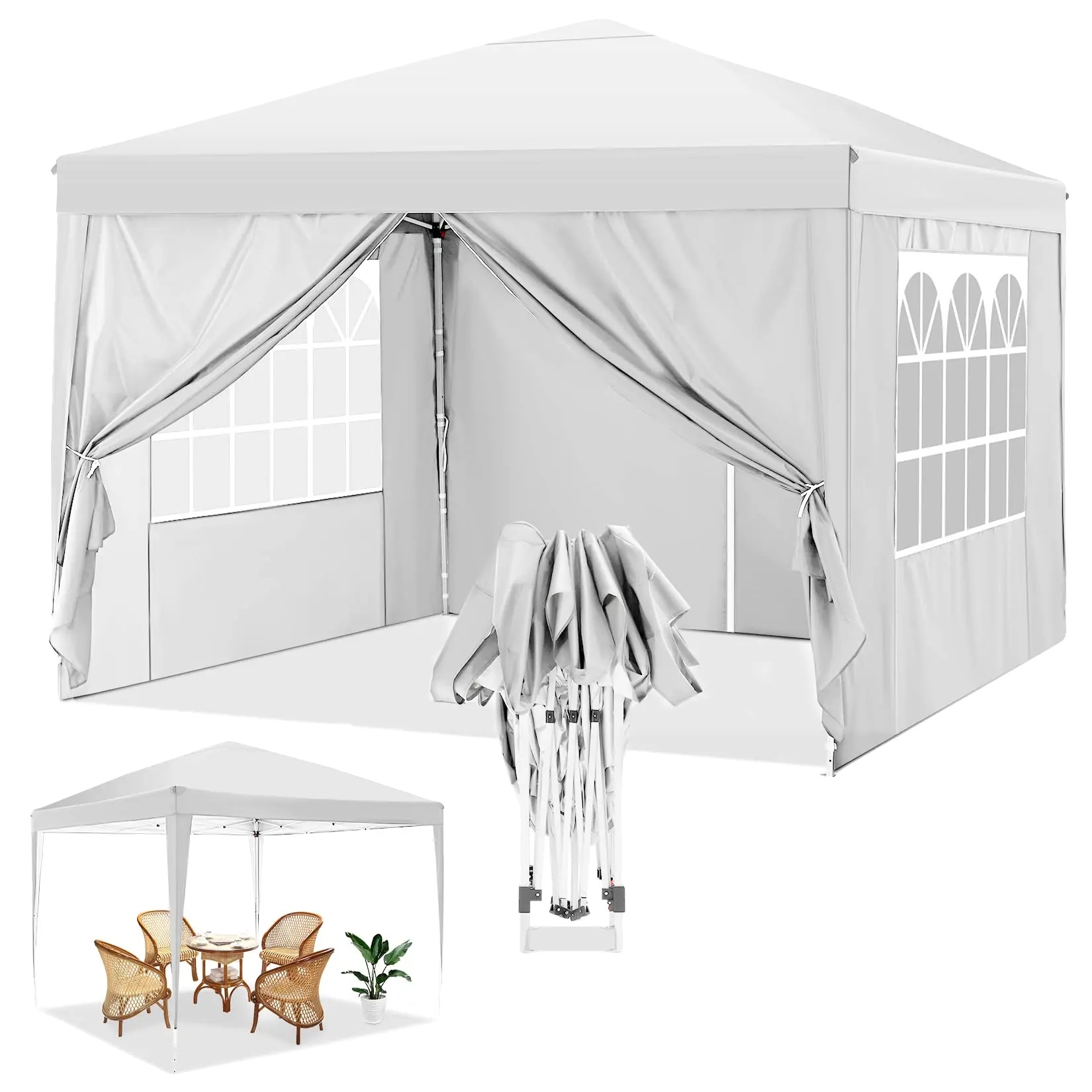 Pop-up Pavillon, Wasserdicht, Uv-schutz, Weiss