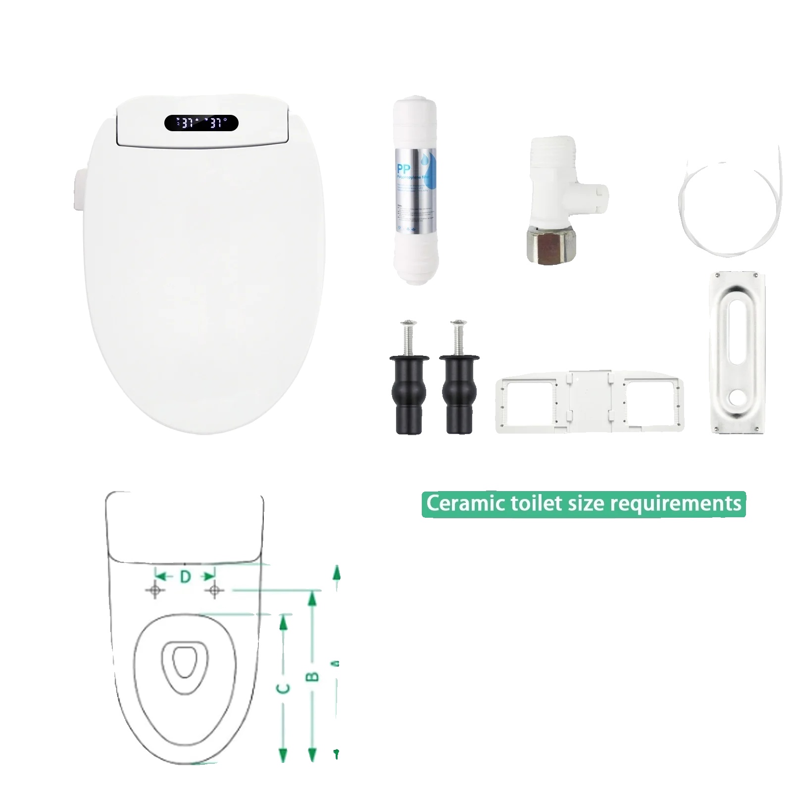 Intelligente Bidet-sitz, Beheizter Sitz, Warmlufttrockner, 510mm, Eu-stecker
