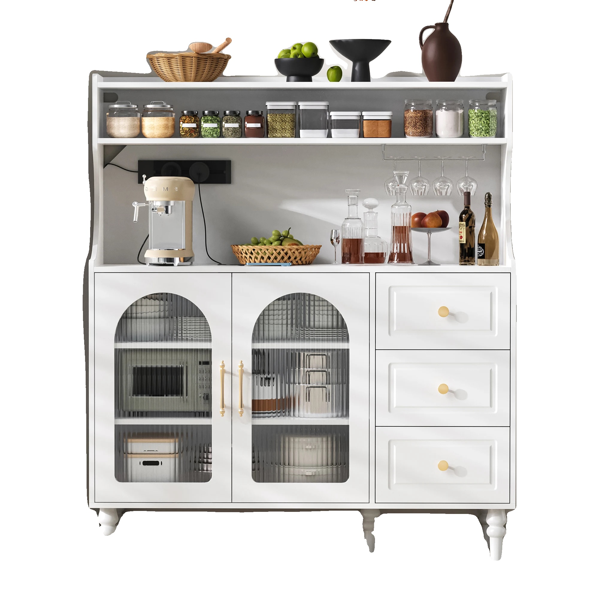 Hoher Schrank, Verstellbare Regale, Elegante Aufbewahrungslösung, Weiß - Mdf