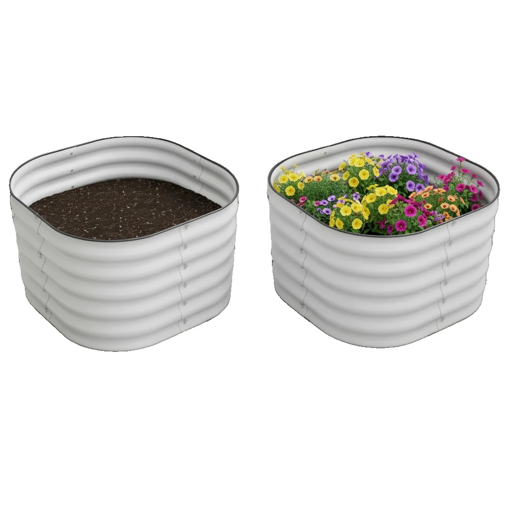 Gartenbeet, Aluminium-zink-beschichteter Stahl, 60 X 60 X 43 Cm, Runde Form, 11,97 Kg Nettogewicht, Inklusive Handschuhe