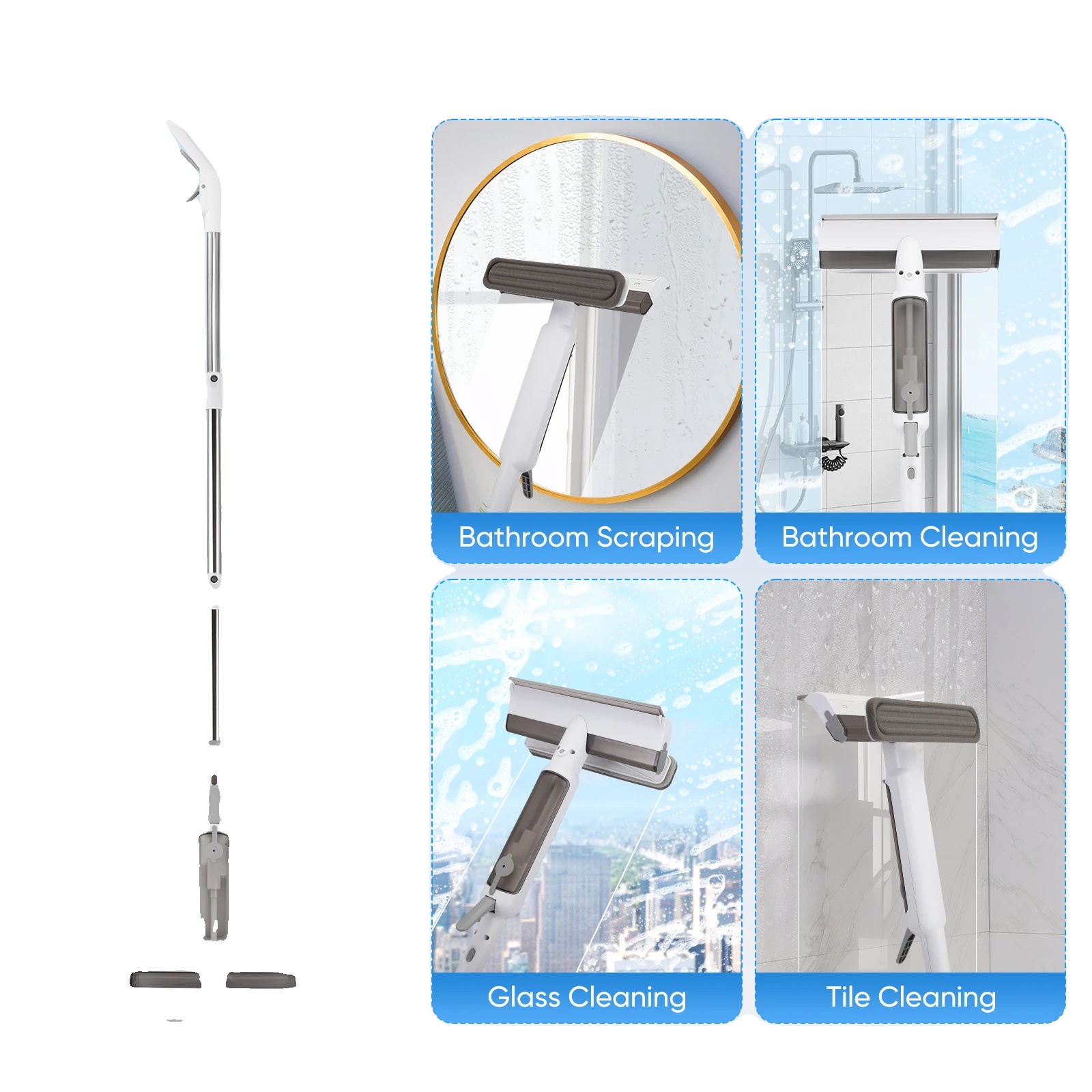 Fensterreiniger, Doppelseitiges Design, Ergonomischer Griff, Weiss