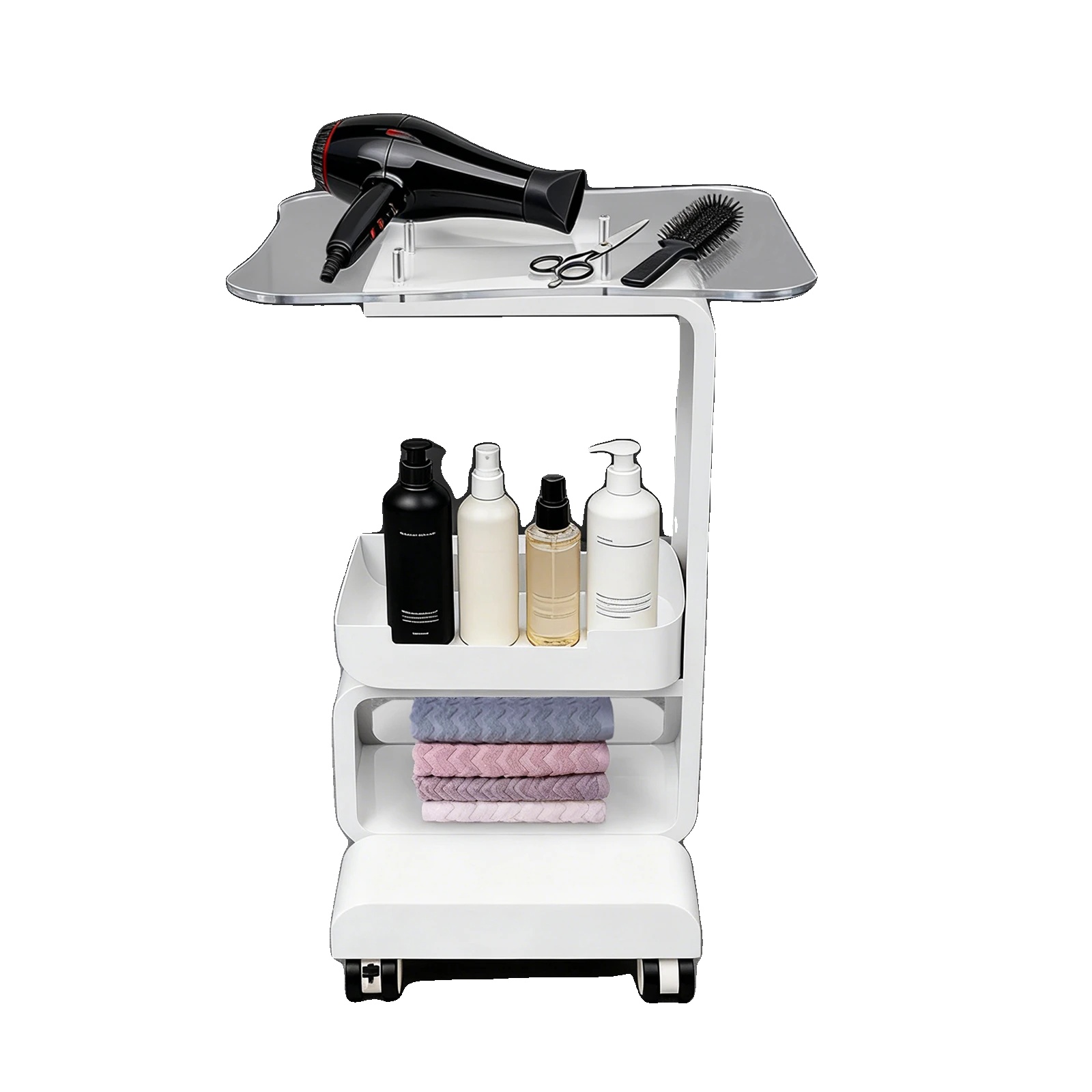 Beauty Salon Wagen, Metall Und Acryl, 37cm X 47cm Plattengröße, 76cm Höhe, 15kg Tragfähigkeit, Universelle Pu-räder