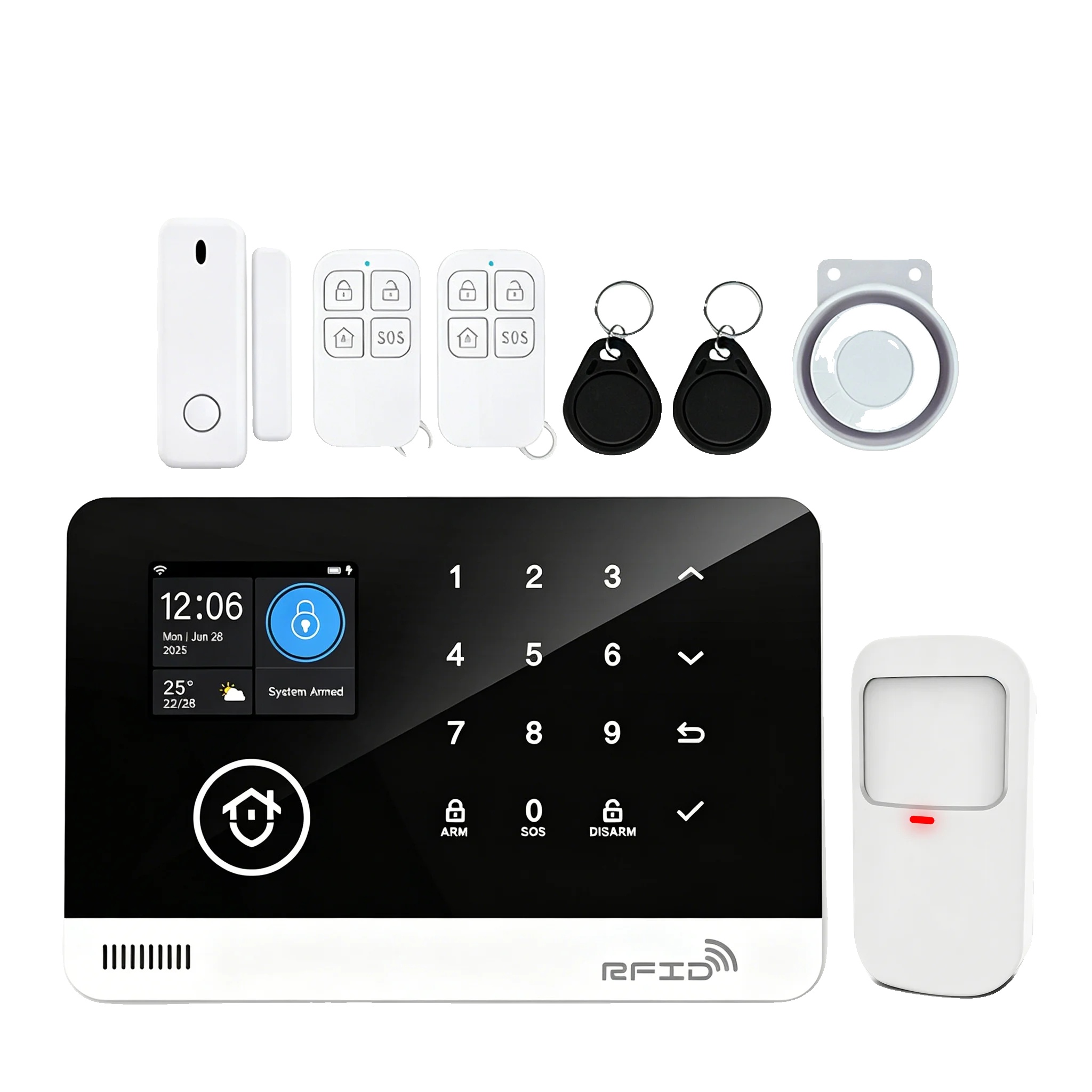 Sicherheitsalarmsystem, Drahtlose Verbindung, Smart-home-kompatibilität, 8teile Set, Englisch