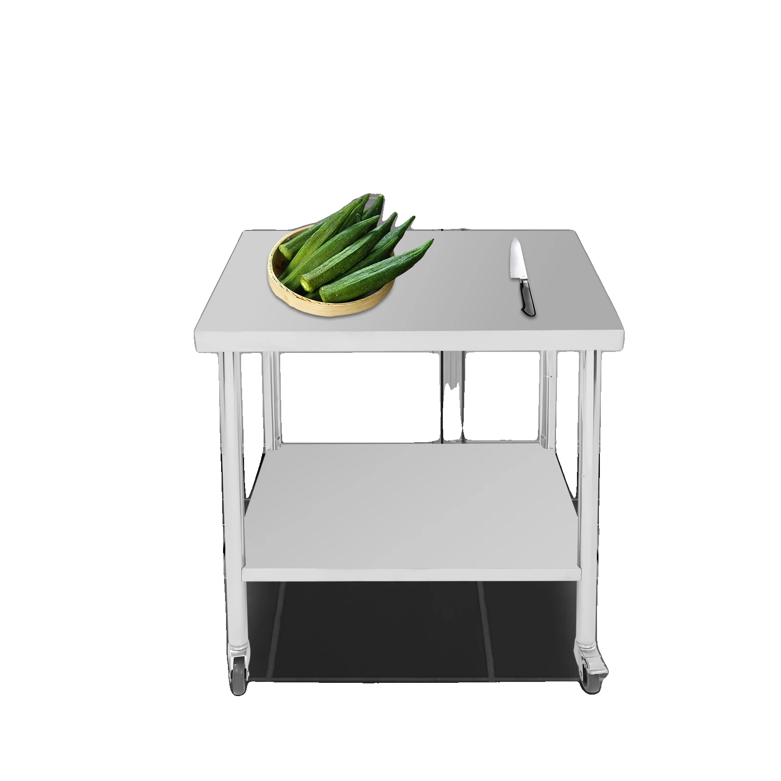 Edelstahl-arbeitsplatte, 5 Cm Tischplattenstärke, 5 Cm Rohrdurchmesser, Robuste Bauweise, Mit Rollen, Geeignet Für Den Heim- Und Gewerbebereich
