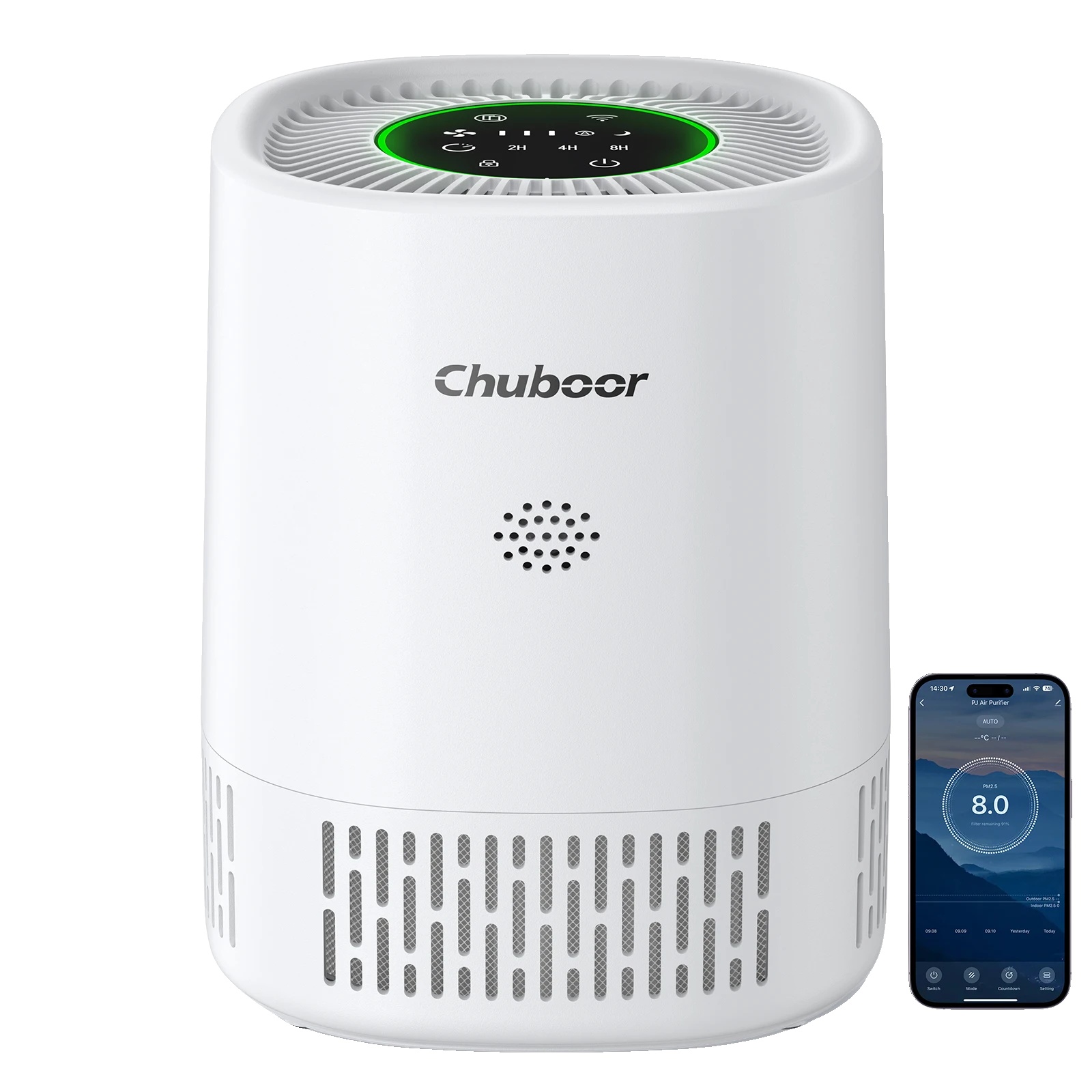 Luftreiniger, H13 Hepa-filter, Kompaktes Design, Weiß-wifi