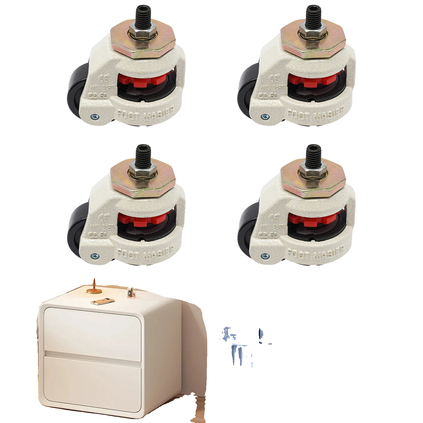 Nivellierungsräder, Premium-nylon Und Stahl, Tragfähigkeit 250 Kg (551 Lbs) Pro Rad, Radlänge 101 Mm (3,98 Zoll), Achslänge 61 Mm (2,4 Zoll),