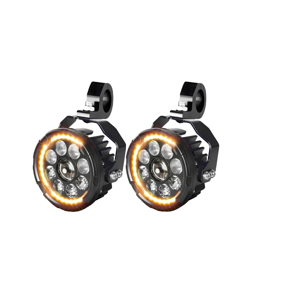 Led-motorrad-zusatzlicht, Dualfarbe, Strobofunktion, Weißer Bernstein Drl