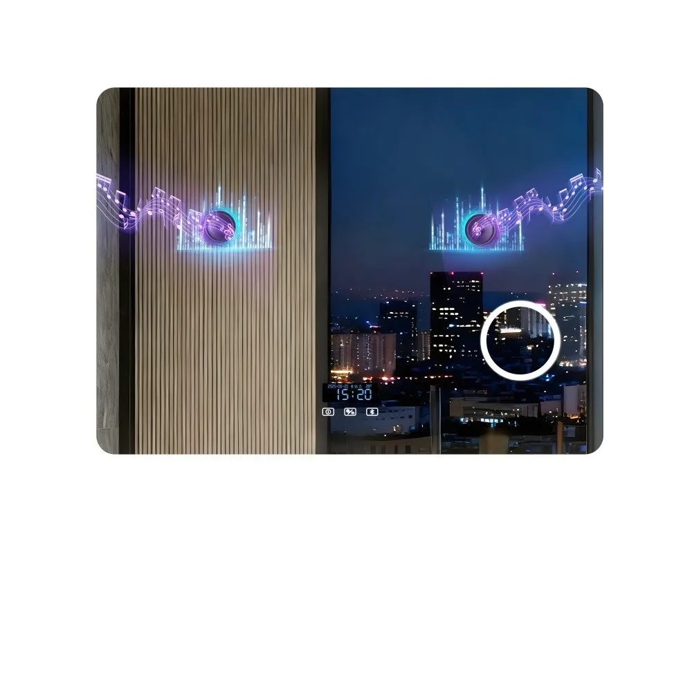Badezimmerspiegel, 3-fache Vergrößerung, Bluetooth-lautsprecher-integration, 800x600mm, Aluminium