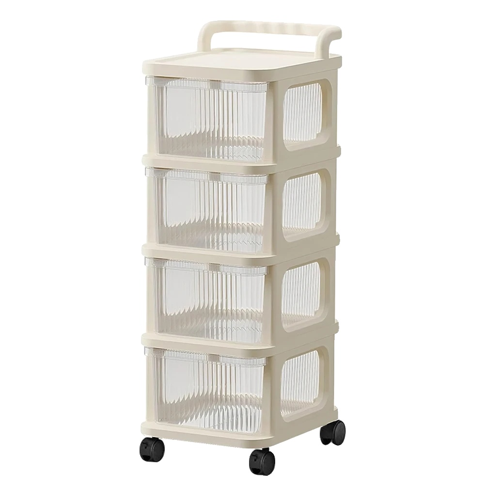 Rollwagen, 4-stufiges Design, Mobiler Organizer Mit Rädern, Weiss