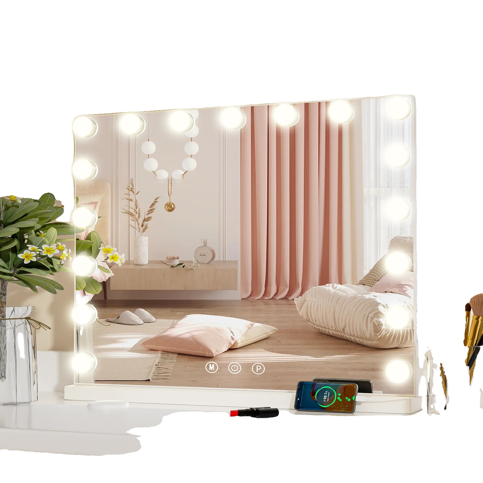 Makeup-spiegel, 17 Led-lichter, Dimmbar Mit 3 Farbmodi, Weiss
