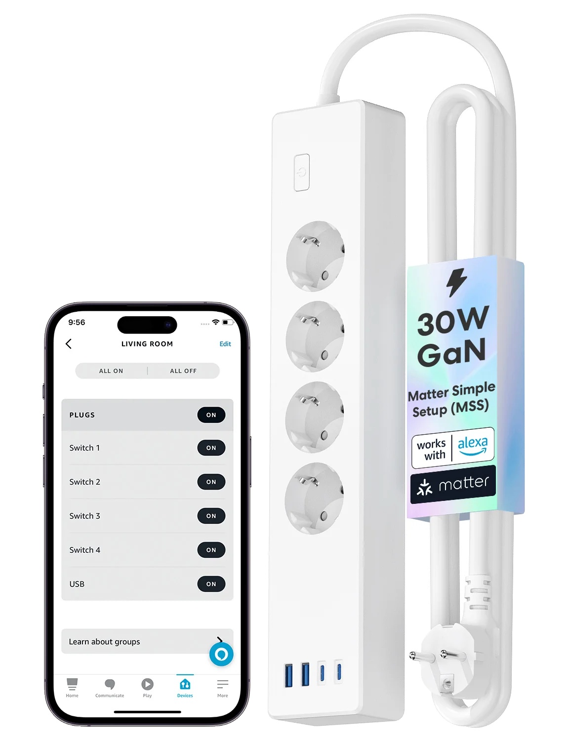 Intelligente Steckdosenleiste, 30w Schnellladung, Multi-system-kompatibilität, Eu-version, 4, Eu