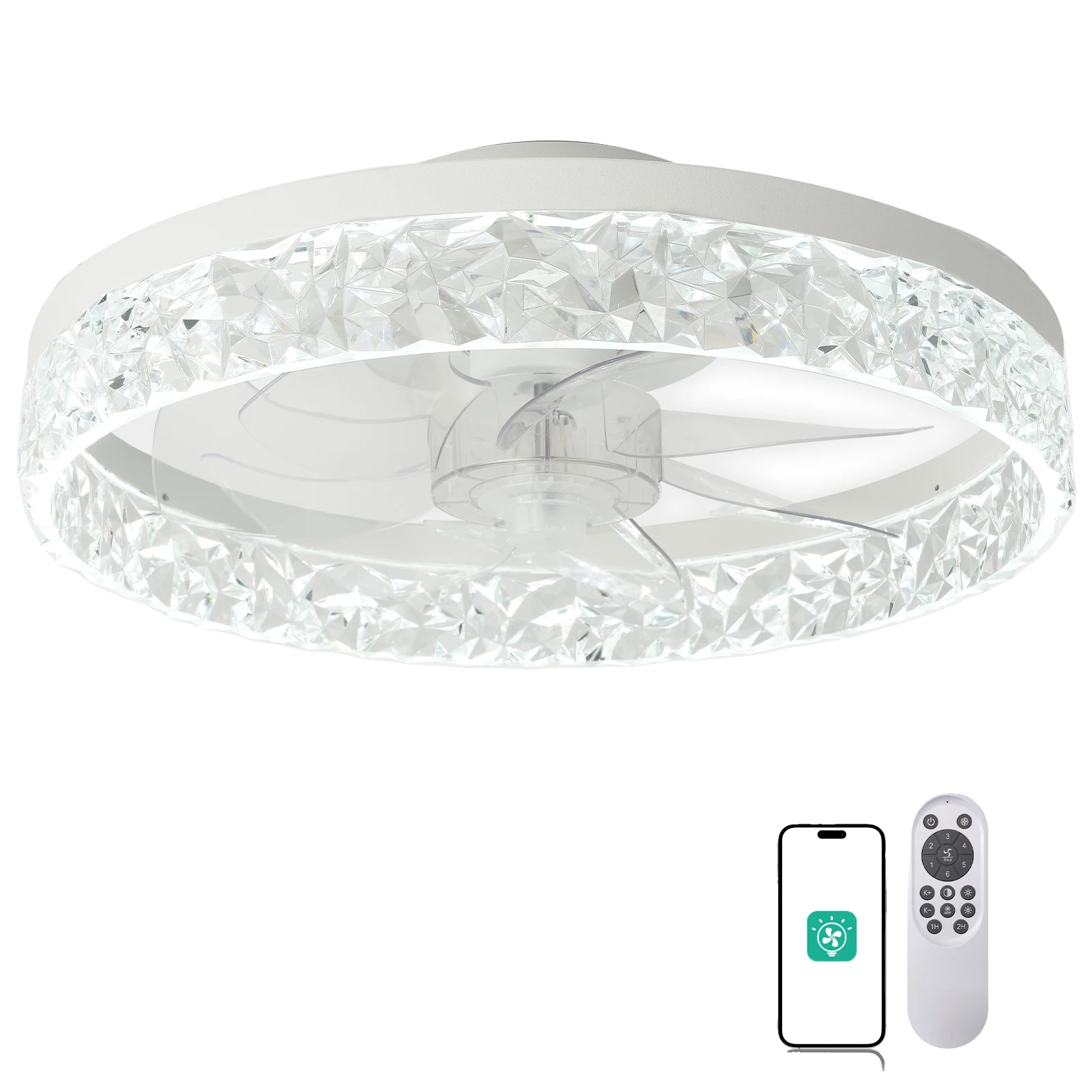 Deckenventilator, Fernbedienung, Dimmbares Led-licht, Weiss