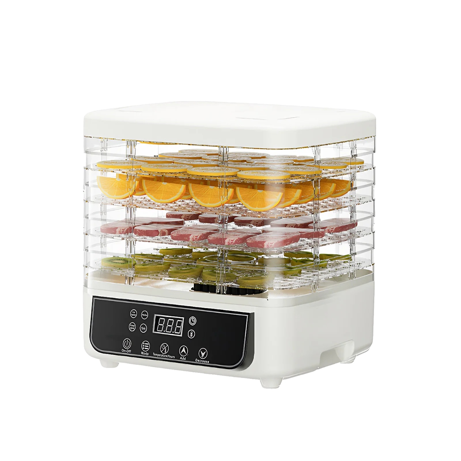 Lebensmittel-dehydrator, 5 Tabletts, Led-display, Weiß, 220v