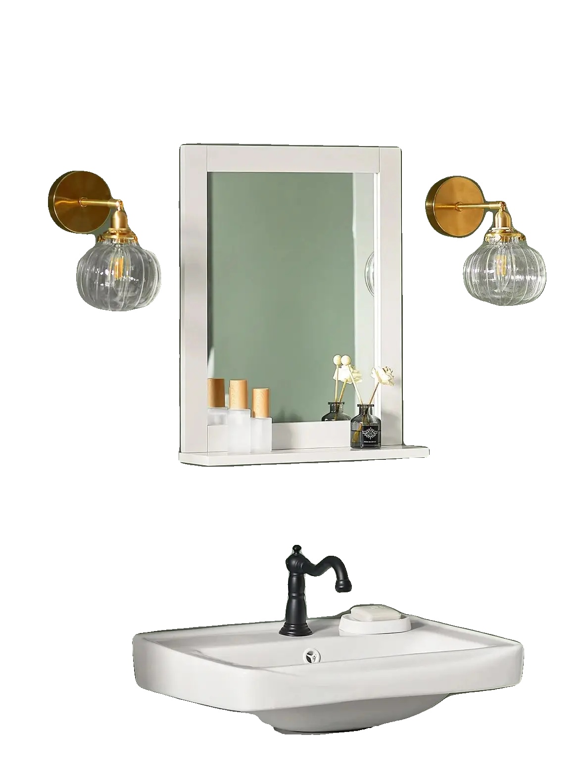 Spiegel, Wandmontiertes Design, Integriertes Regal, Weiss