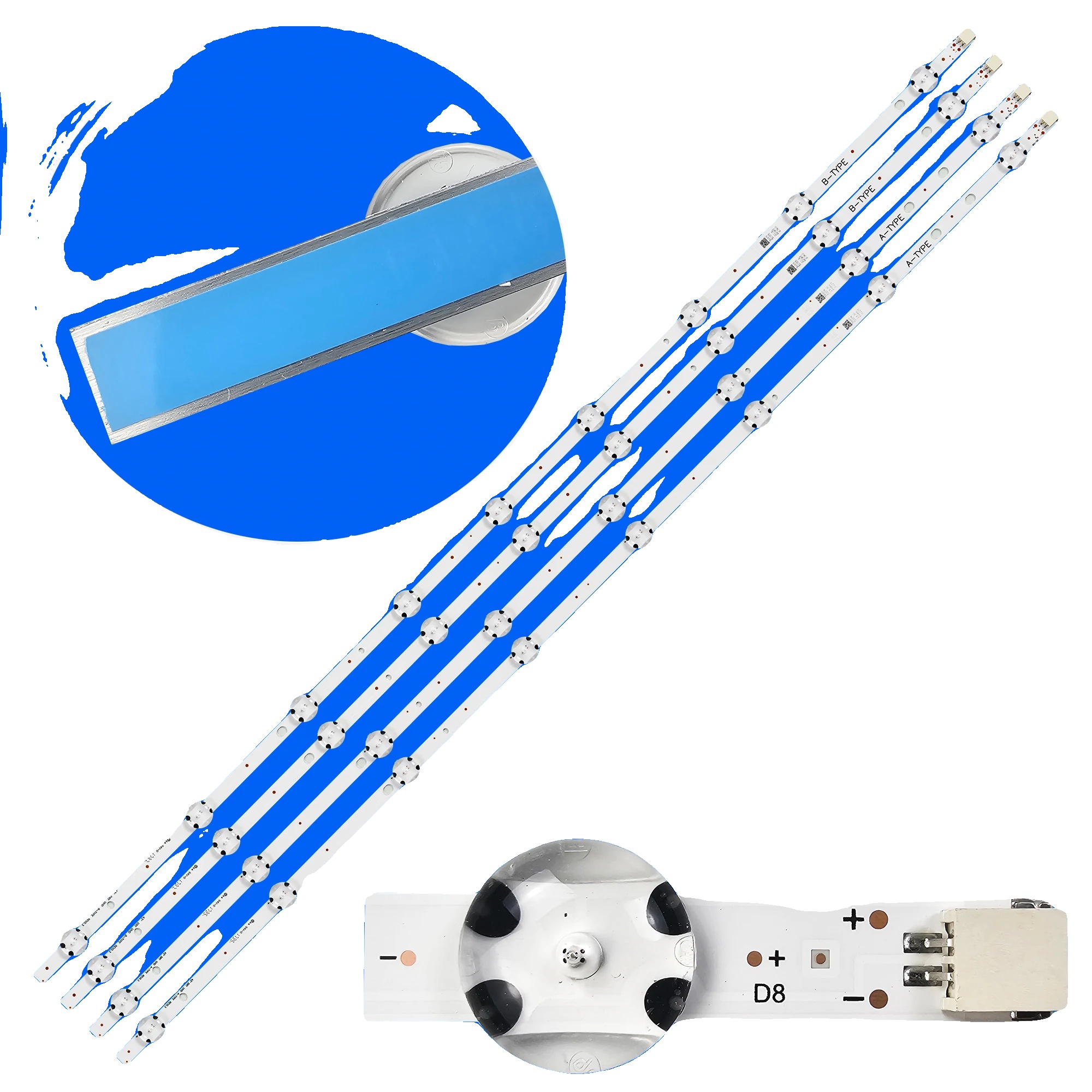 Led-hintergrundbeleuchtungsstreifen, 817 Mm Länge, 8/9 Led-perlen Pro Streifen, 3v Spannung, Kompatibel Mit Verschiedenen Tv-modellen, Set Von 4 Stück