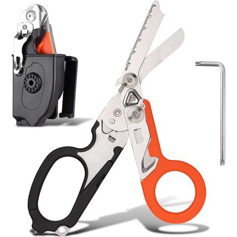 6-in-1 Multifunktions-traumaschere – Orange Und Schwarz – Überlebensschere – Sicherheitsgurtschneider