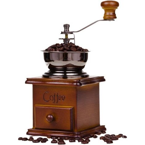 Vintage Kaffeemühle – 175 X 105 X 105 Cm – Mit Konischem Keramikmahlwerk – Holzsockel – Keramikmahlwerk – Handkaffeemühle