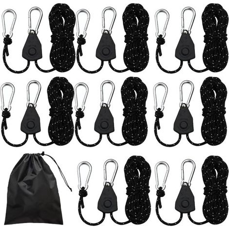 Set Mit 8 Seilratschen – 4-mm-rollensystem Mit Verstellbarer Aufhängung – Maximale Belastung: 68 Kg – Schwarz